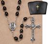 Black Wood Rosary with Silver Cross and Case